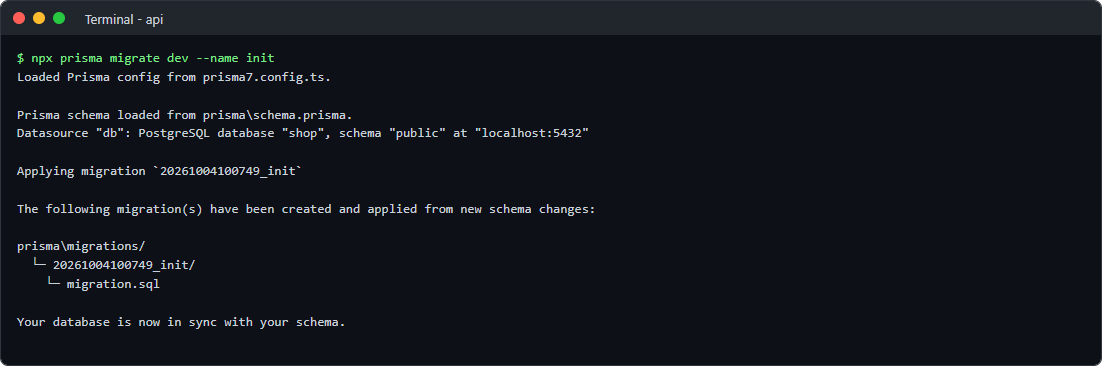 prisma migrate dev output