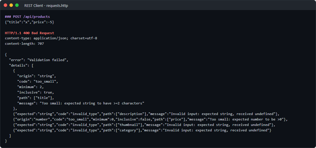 Validation error response