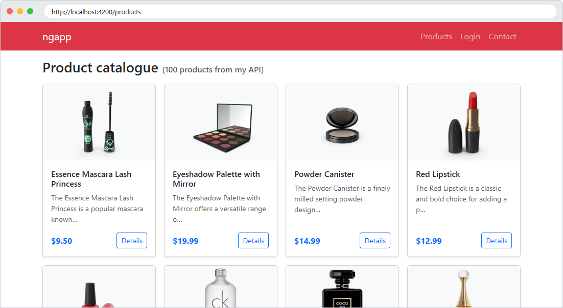 Catalogue reading the local API - Angular