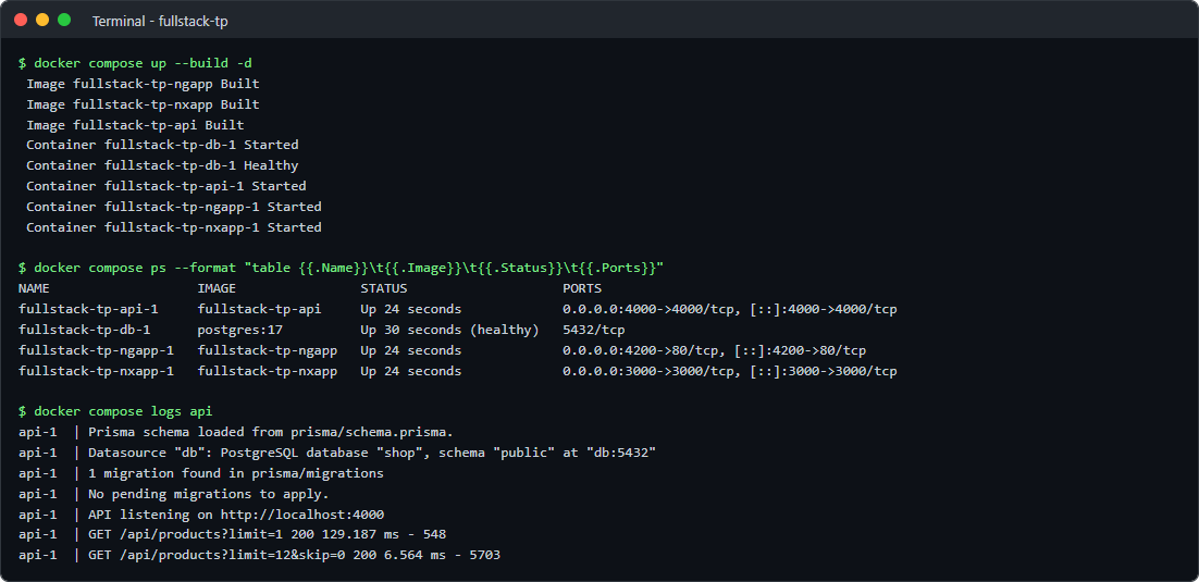 Full stack running with Docker Compose