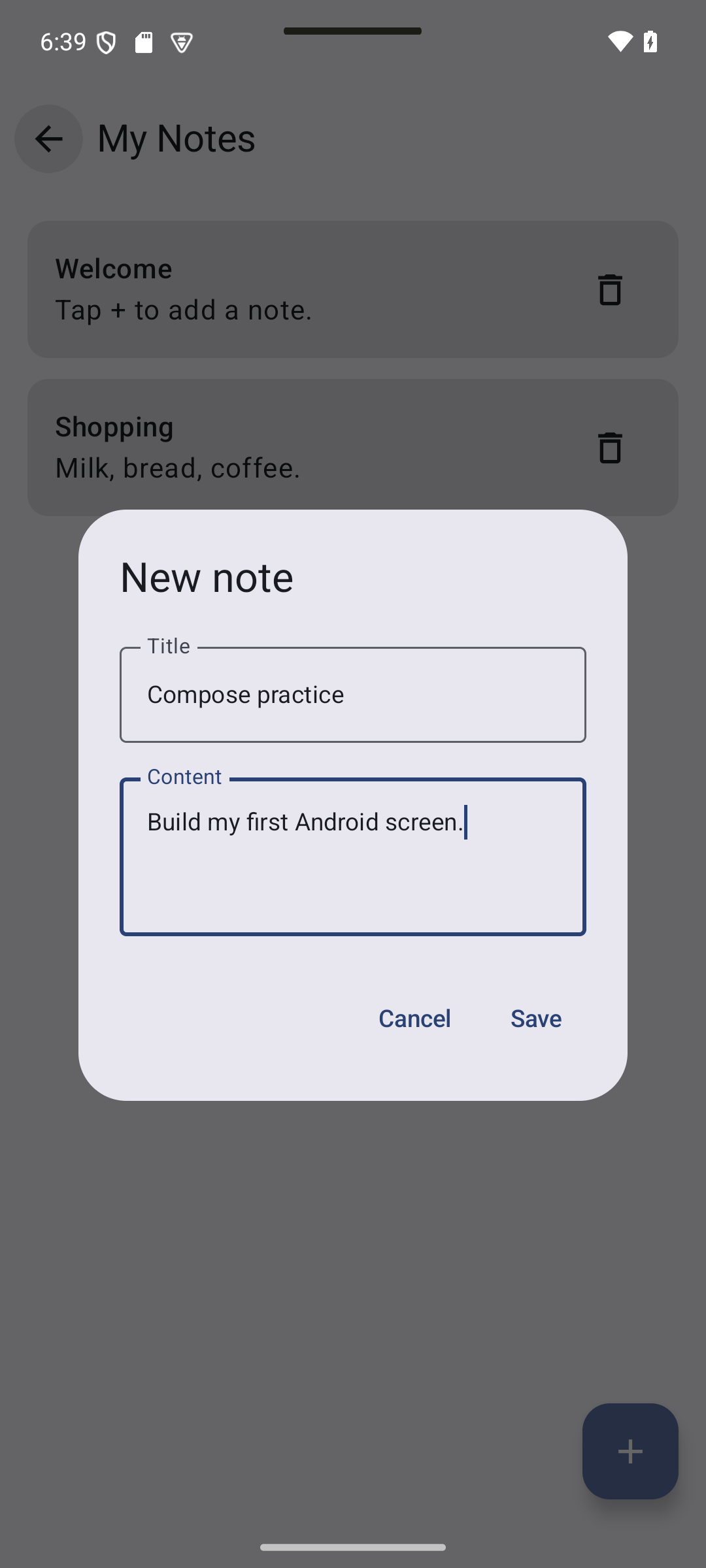 new note filled — 5.3 Notes Screen