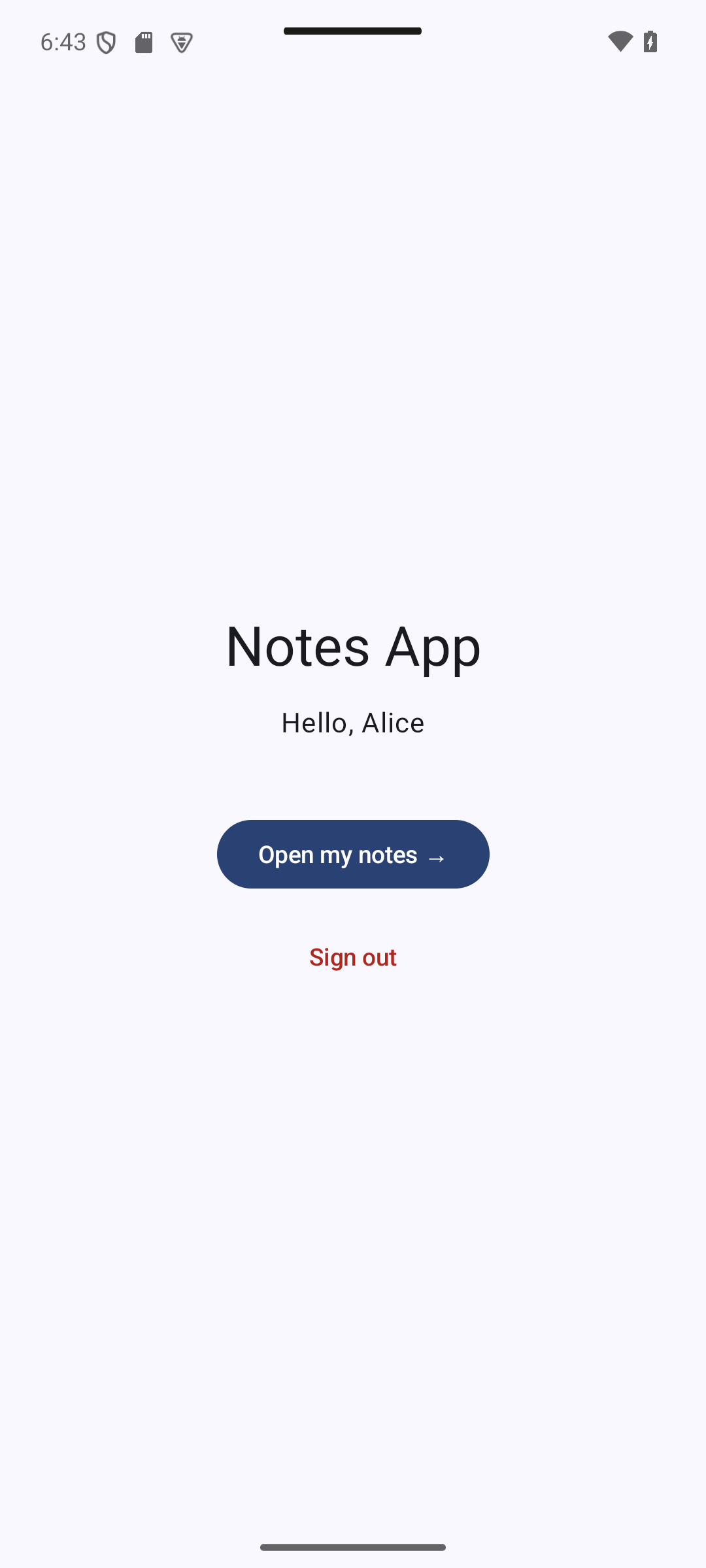 signed in home — 7. Authentication for Notes App