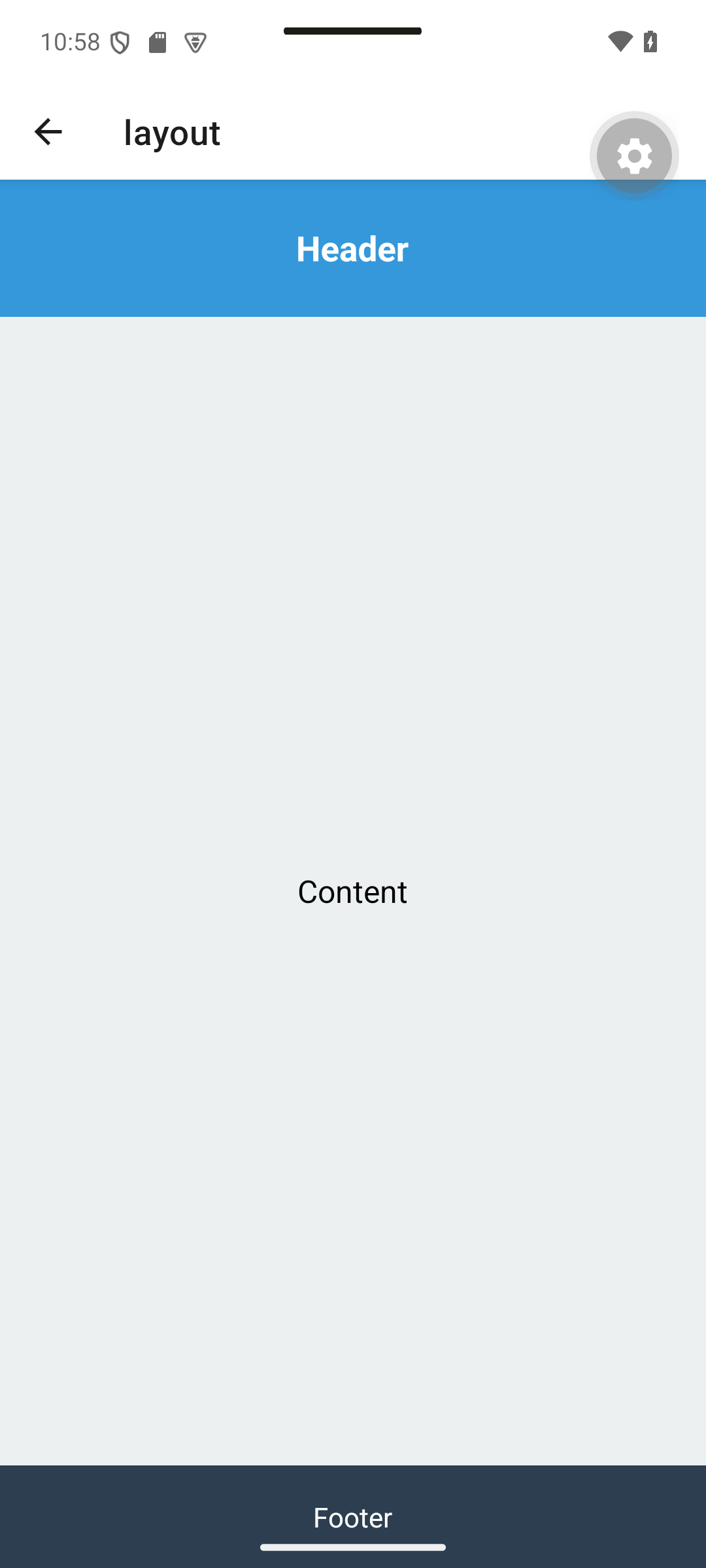 React Native: The header and footer keep their height while Content fills the remaining space.