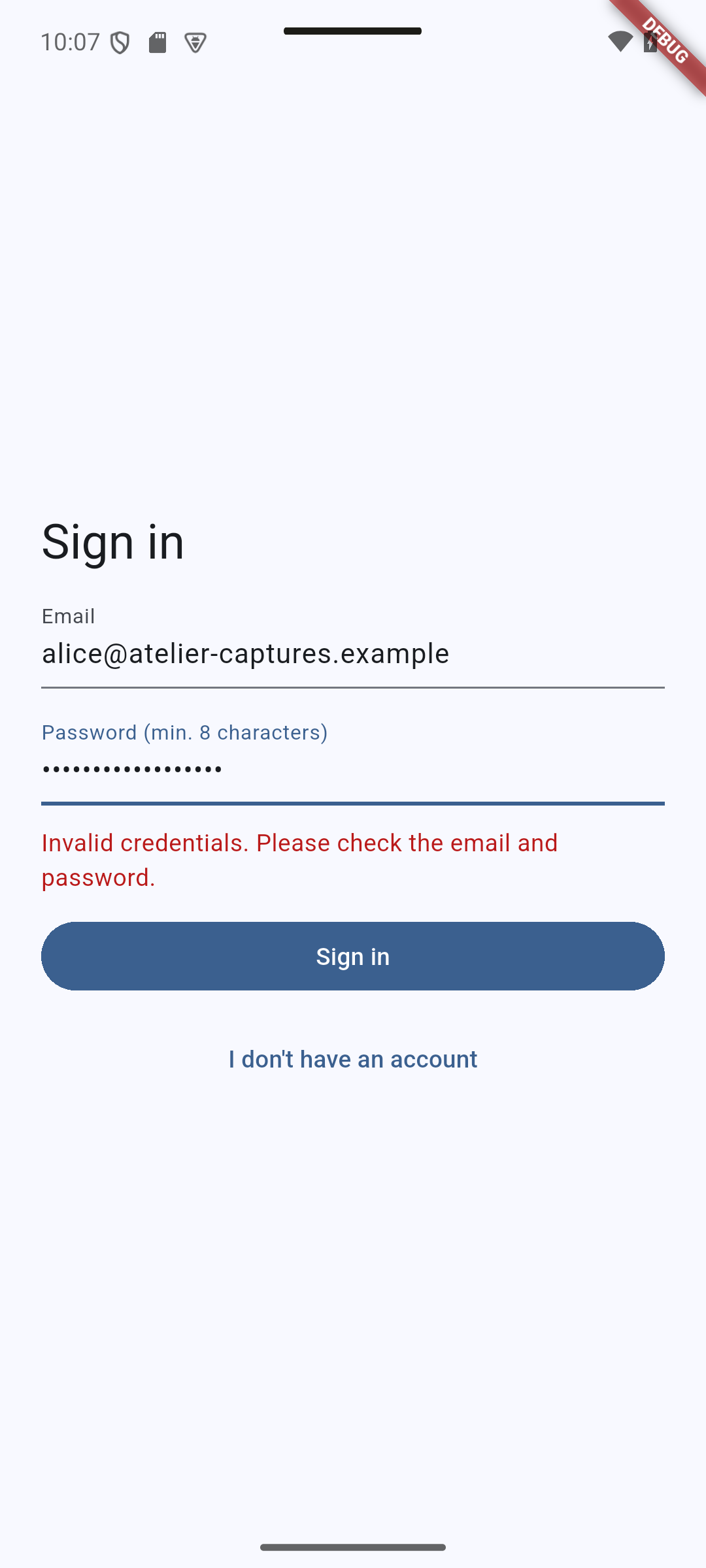 Flutter: An incorrect password leaves the user on the form and displays the server error.