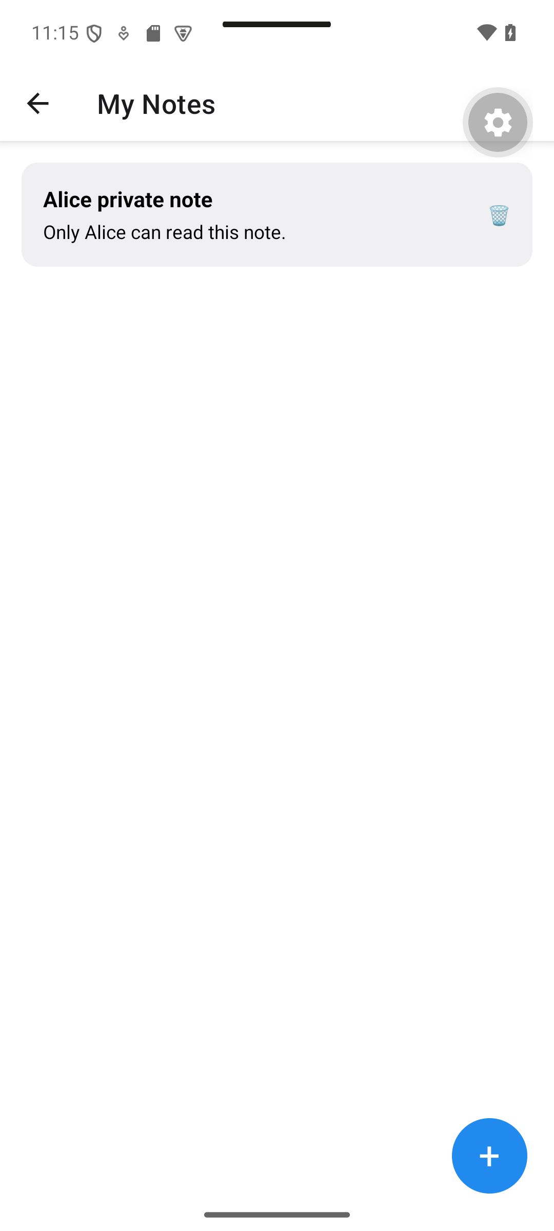 React Native: Alice sees Alice private note and no Bob note.
